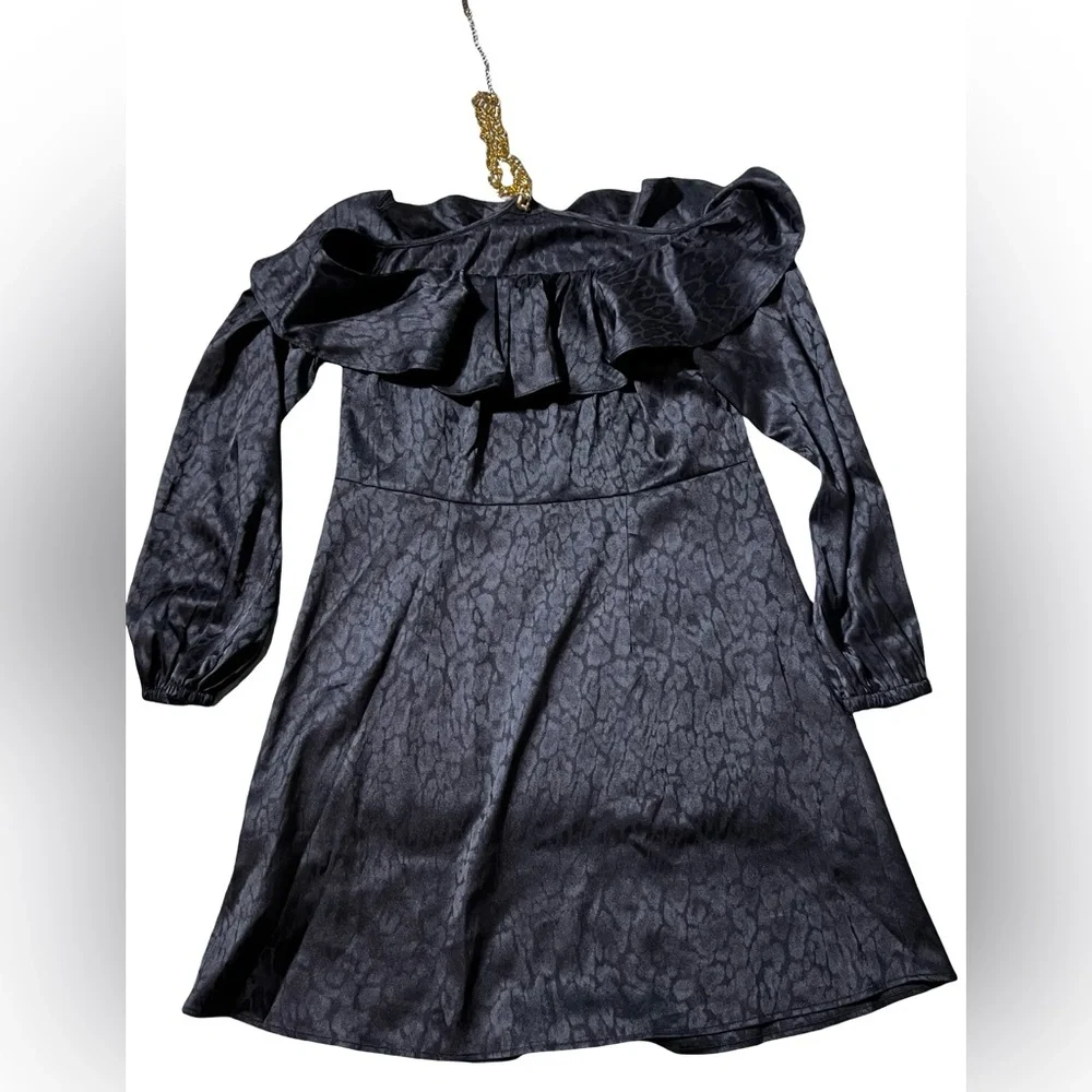 Michael Kors Black Chain Strap Mini Dress women’s XS NWT Jacquard Long Sleeve - Picture 3 of 16